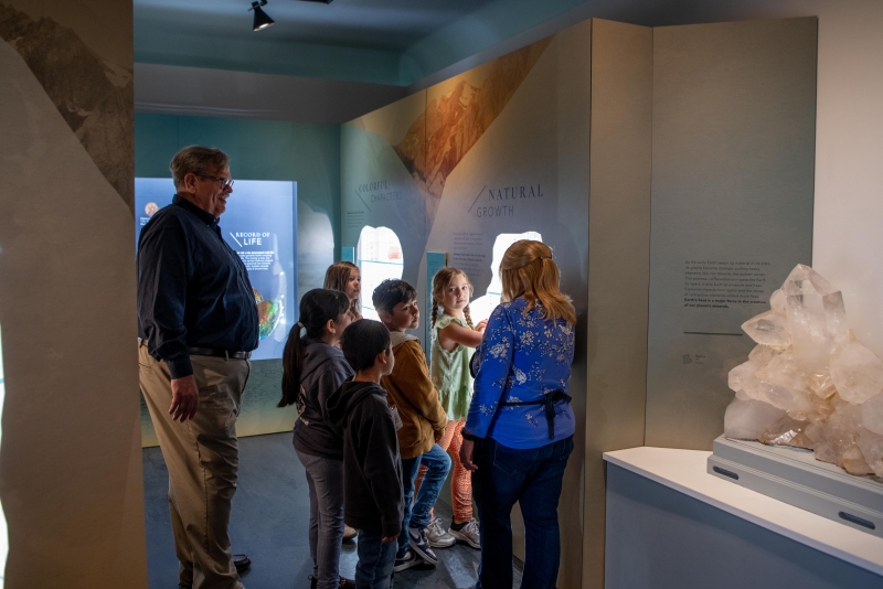 Students visiting the Museum's Mineral Hall Exhibit'
