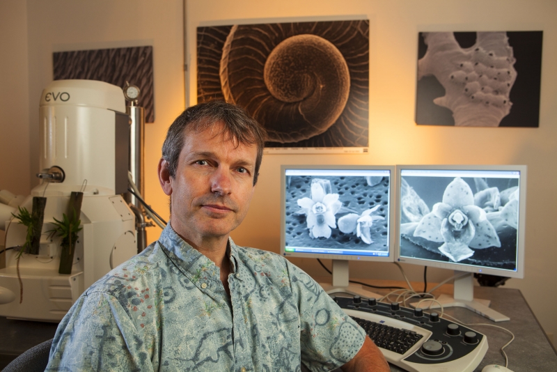 Daniel Geiger and scanning electron microscope photo by Chuck Place