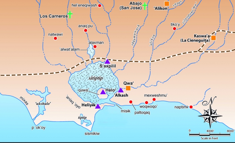 Map of Chumash placenames in the Goleta Valley area.