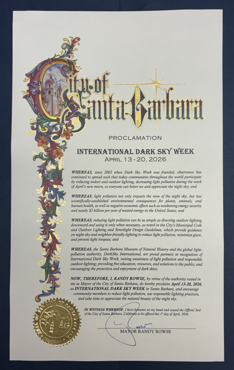 A fancy proclamation with the official seal of Santa Barbara