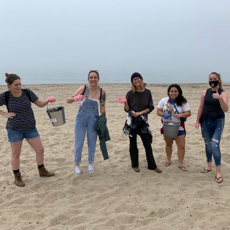 Volunteers collecting litter at East Beach, Santa Barbara 
